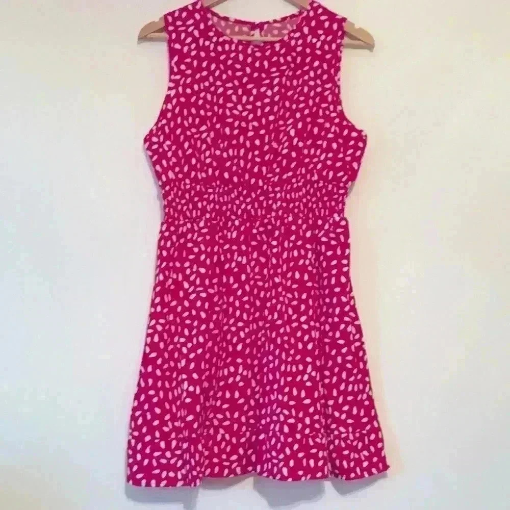 Red Dotted Sleeveless Mini Dress Large